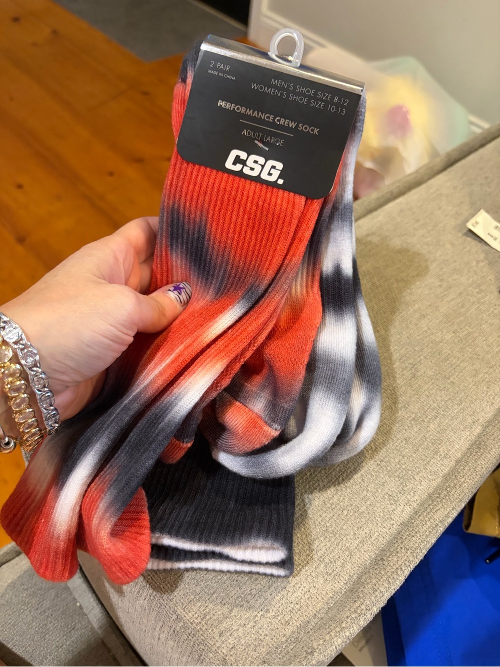 Champs Tie-Dye Athletic Crew Socks - Red, Black & White - 2 Pack